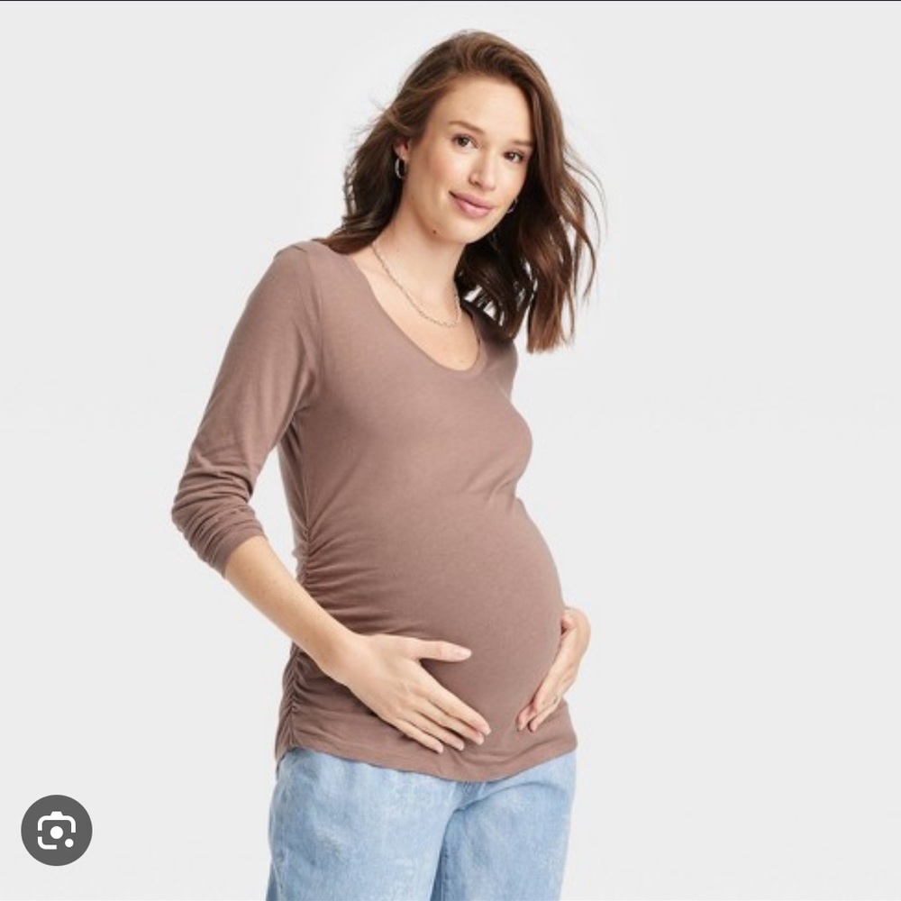 2/$20   Isabel Maternity Long Sleeve scoop Neck Top - Taupe
